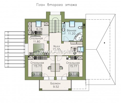 «Арктур» - проект дома с мансардой, из газобетона, с сауной и с террасой, с гаражом, современный стиль - превью план дома