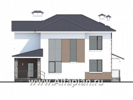 «Гедонист» -  проект двухэтажного дома с двусветной столовой, с террасой и балконом, в скандинавском стиле - превью фасада дома
