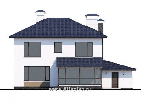 «Седьмая высота» - проект двухэтажного современного дома, с сауной и с террасой, с гаражом - превью фасада дома