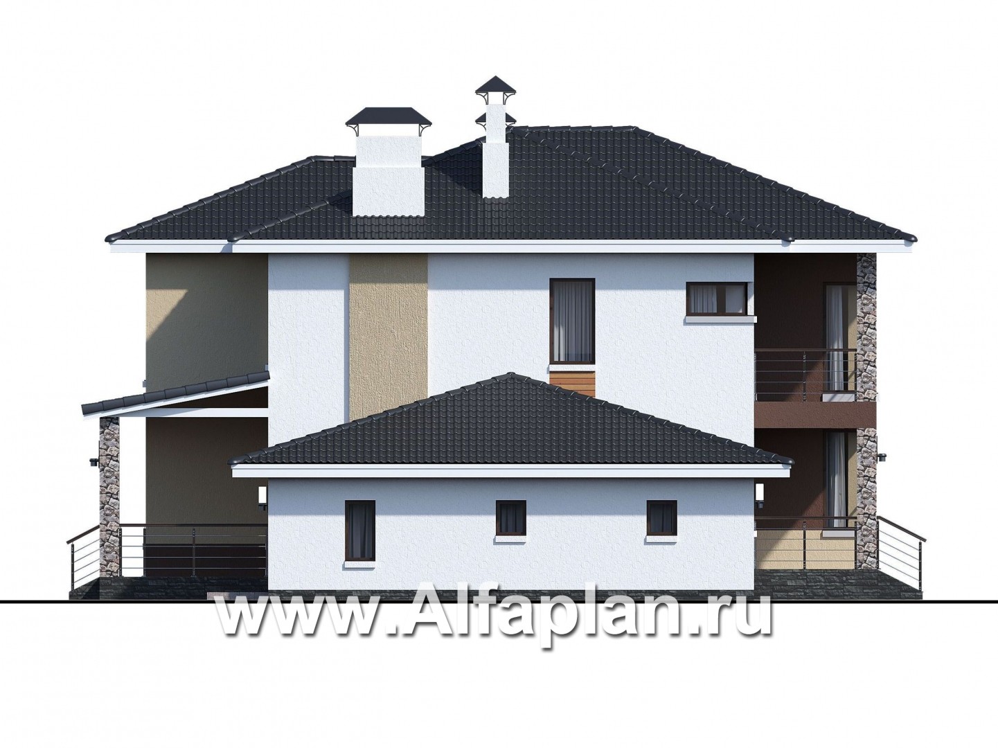 Проекты домов Альфаплан - «Формула успеха» - современный коттедж с угловыми окнами - изображение фасада №3