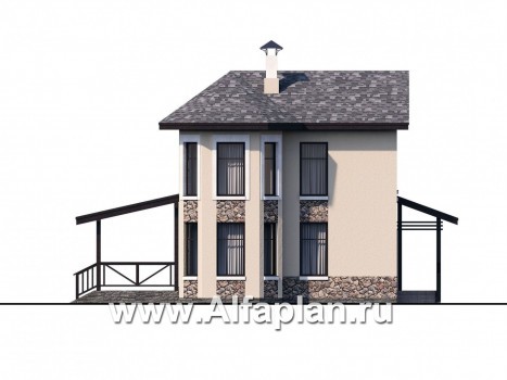 Проекты домов Альфаплан - "Озерный" - проект каркасной дачи с террасой - превью фасада №1