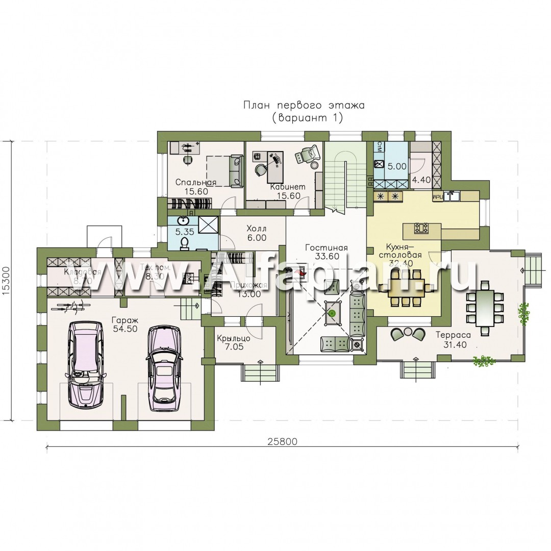 Проекты домов Альфаплан - «Арно» - проект двухэтажного дома,  с двусветной гостиной, с террасой, с гаражом на 2 авто - изображение плана проекта №2