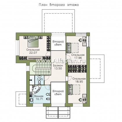 «Мелодия света» - проект двухэтажного дома, с террасой, планировка со вторым светом, кабинет и спальня на 1-ом этаже - превью план дома