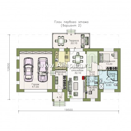 Проекты домов Альфаплан - «Кассиопея» - мансардный коттедж с гаражом на 2 автомобиля - превью плана проекта №2