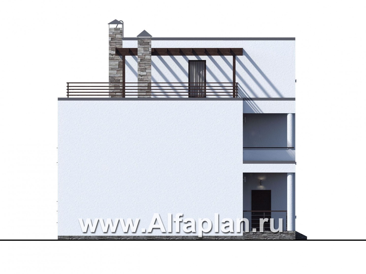 Проекты домов Альфаплан - «Гоген» - коттедж с эксплуатируемой кровлей - изображение фасада №3