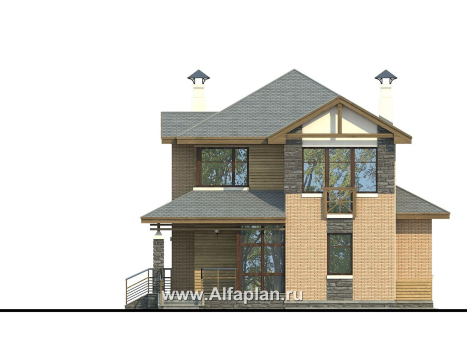 «Оникс» - красивый проект двухэтажного дома, с террасой и с лоджией, для небольшого участка - превью фасада дома