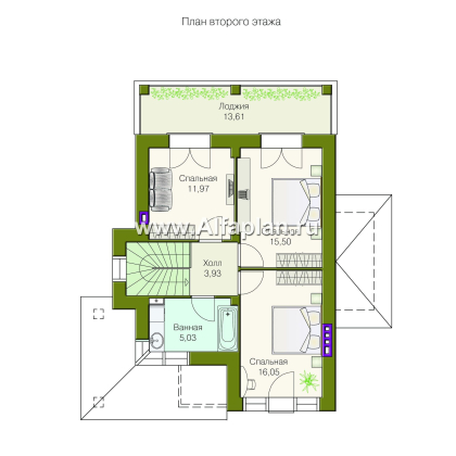 «Оникс» - красивый проект двухэтажного дома, с террасой и с лоджией, для небольшого участка - превью план дома
