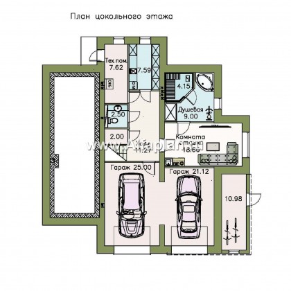 «Три  семерки» - проект трехэтажного дома, гараж в цоколе, второй свет и панорамные окна - превью план дома
