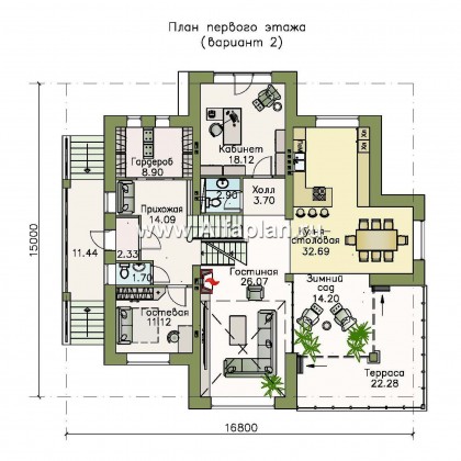 «Три  семерки» - проект трехэтажного дома, гараж в цоколе, второй свет и панорамные окна - превью план дома