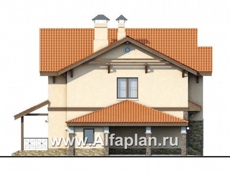 «Pro vita» - проект двухэтажного дома с эркером, с балконом и с террасой, навес на 1 авто - превью фасада дома