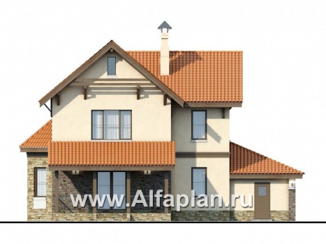 «Pro vita» - проект двухэтажного дома с эркером, с балконом и с террасой, навес на 1 авто - превью фасада дома