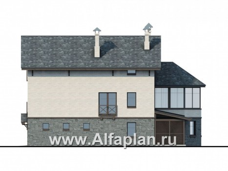 Проекты домов Альфаплан - Компактный дом с большим гаражом, верандой и зимним садом - превью фасада №2