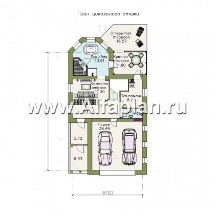Проекты домов Альфаплан - Компактный дом с большим гаражом, верандой и зимним садом - превью плана проекта №1