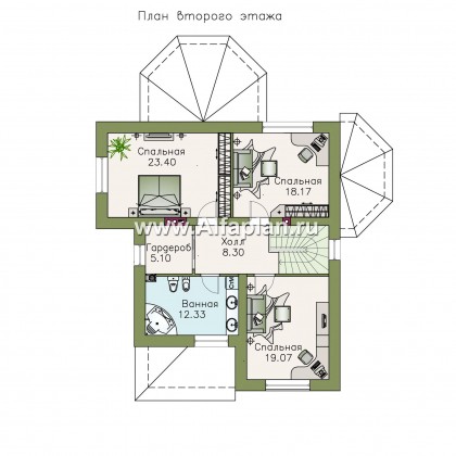 «Белоостров» - красивый проект двухэтажного дома, планировка с кабинетом на 1 эт, терраса, эркер в столовой - превью план дома