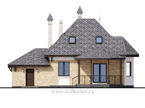 Проекты домов Альфаплан - «Душечка» - небольшой дом с мансардой и гаражом - превью фасада №4