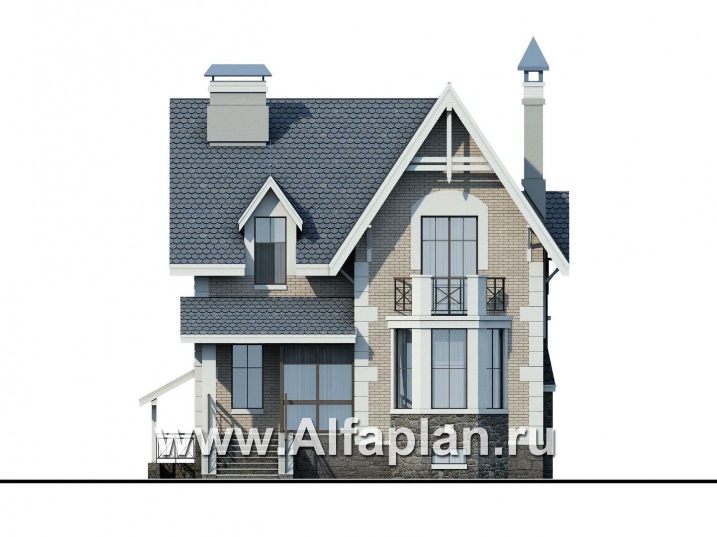 Проекты домов Альфаплан - «Стелла Плюс» — компактный дом с цокольным этажом - изображение фасада №1