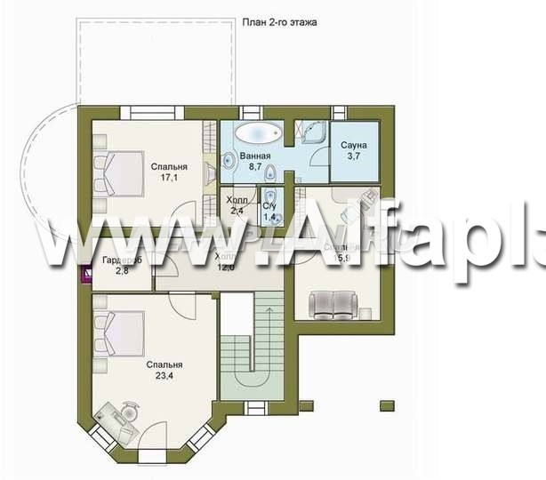 Проекты домов Альфаплан - «Ювенил» - загородный дом с большим гаражом - план проекта №2