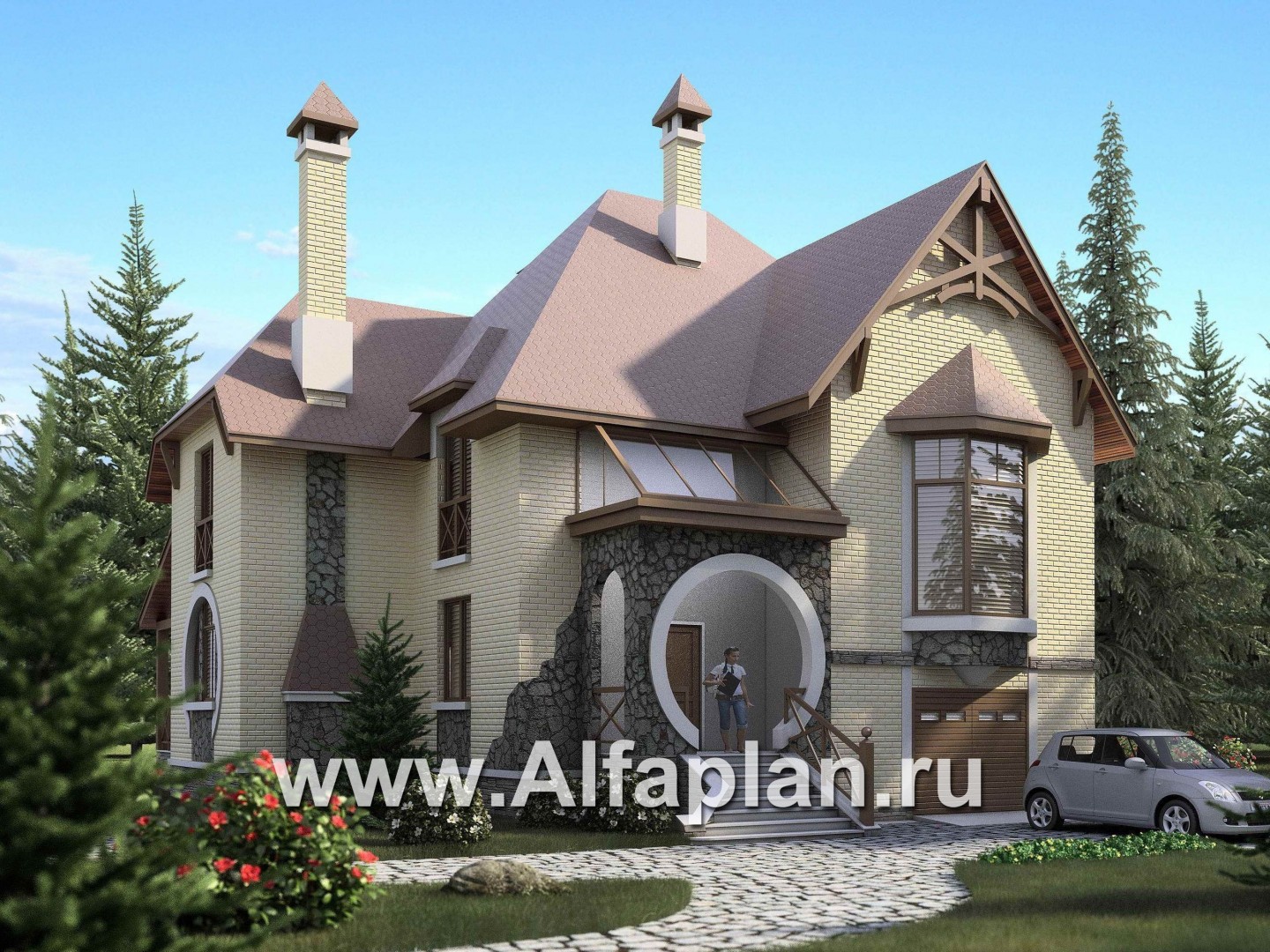 Проекты домов Альфаплан - «Серебряный век» - загородный дом с элементами арт-нуво - основное изображение