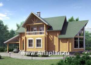 Проекты домов Альфаплан - «Новая Традиция» — деревянный дом с треугольной верандой - превью основного изображения