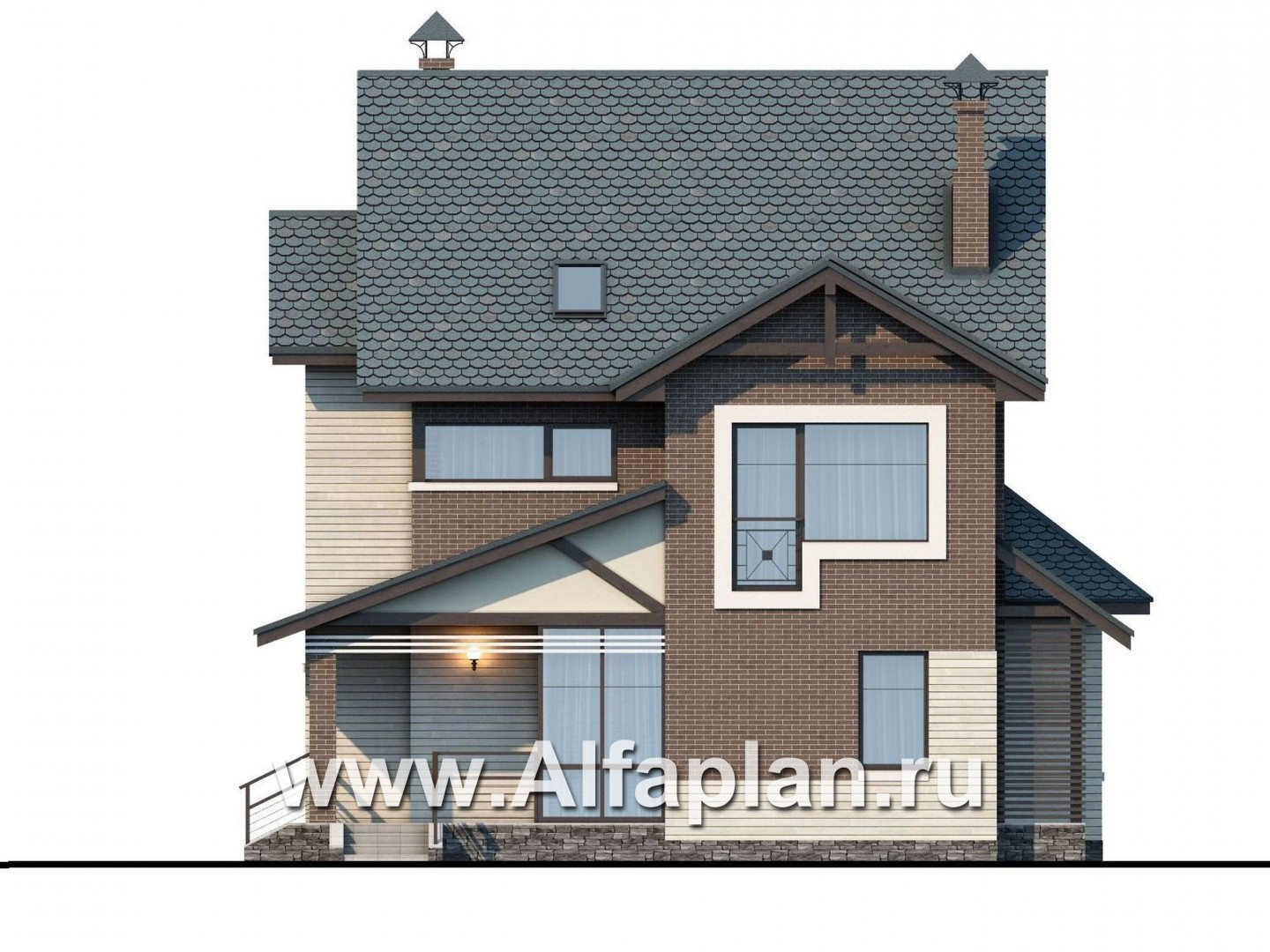 Проекты домов Альфаплан - «Прагматика» - современный коттедж с террасой и бильярдной - изображение фасада №1