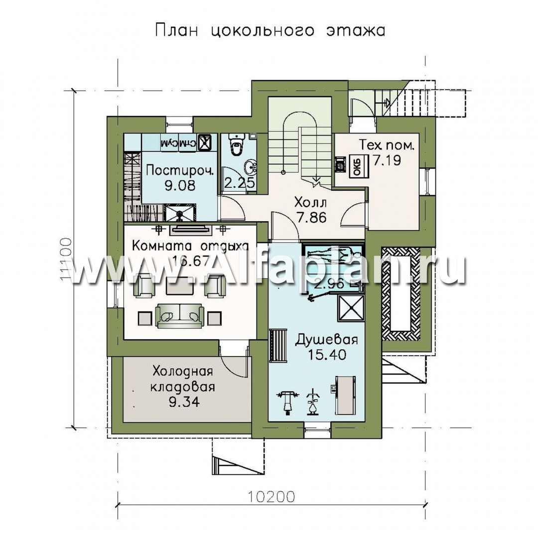 Проекты домов Альфаплан - «Знаменка плюс» - удобный и компактный коттедж с цоколем - план проекта №1