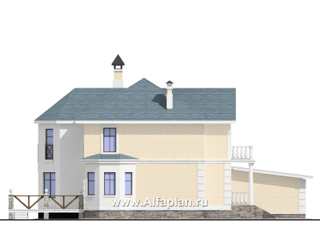 «Петровское барокко» - проект двухэтажного дома, лестница в центре гостиной, с эркером и с гаражом на 2 авто - превью фасада дома