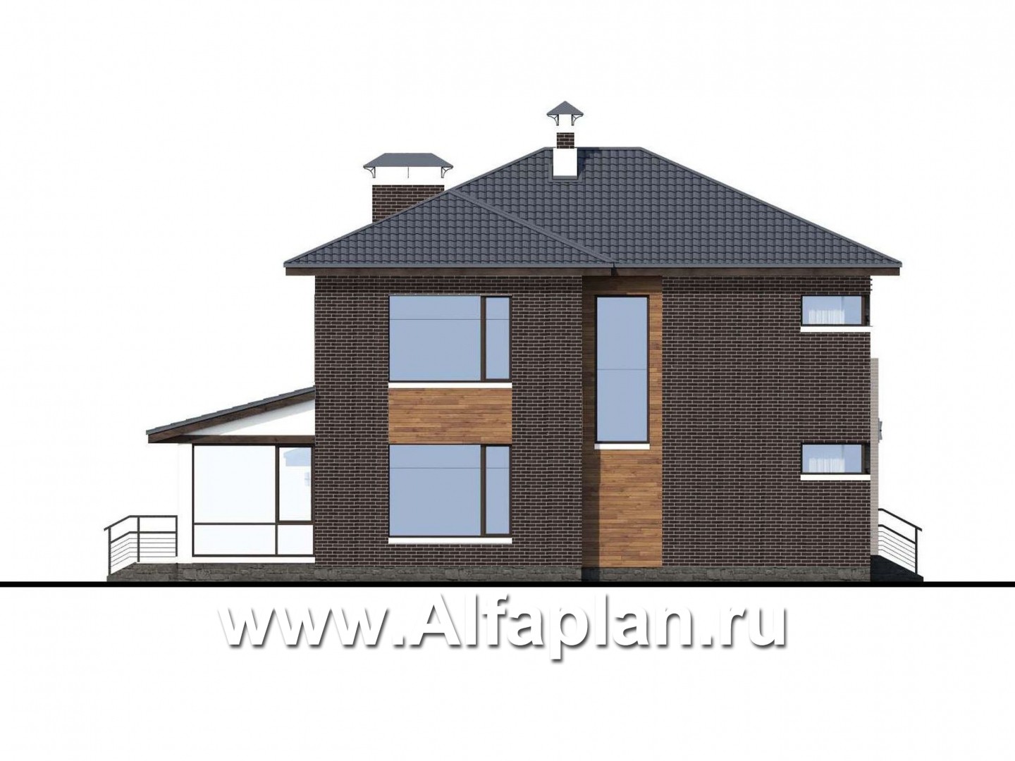 Проекты домов Альфаплан - «Прайд» - современный коттедж с остекленной верандой и гаражом - изображение фасада №3