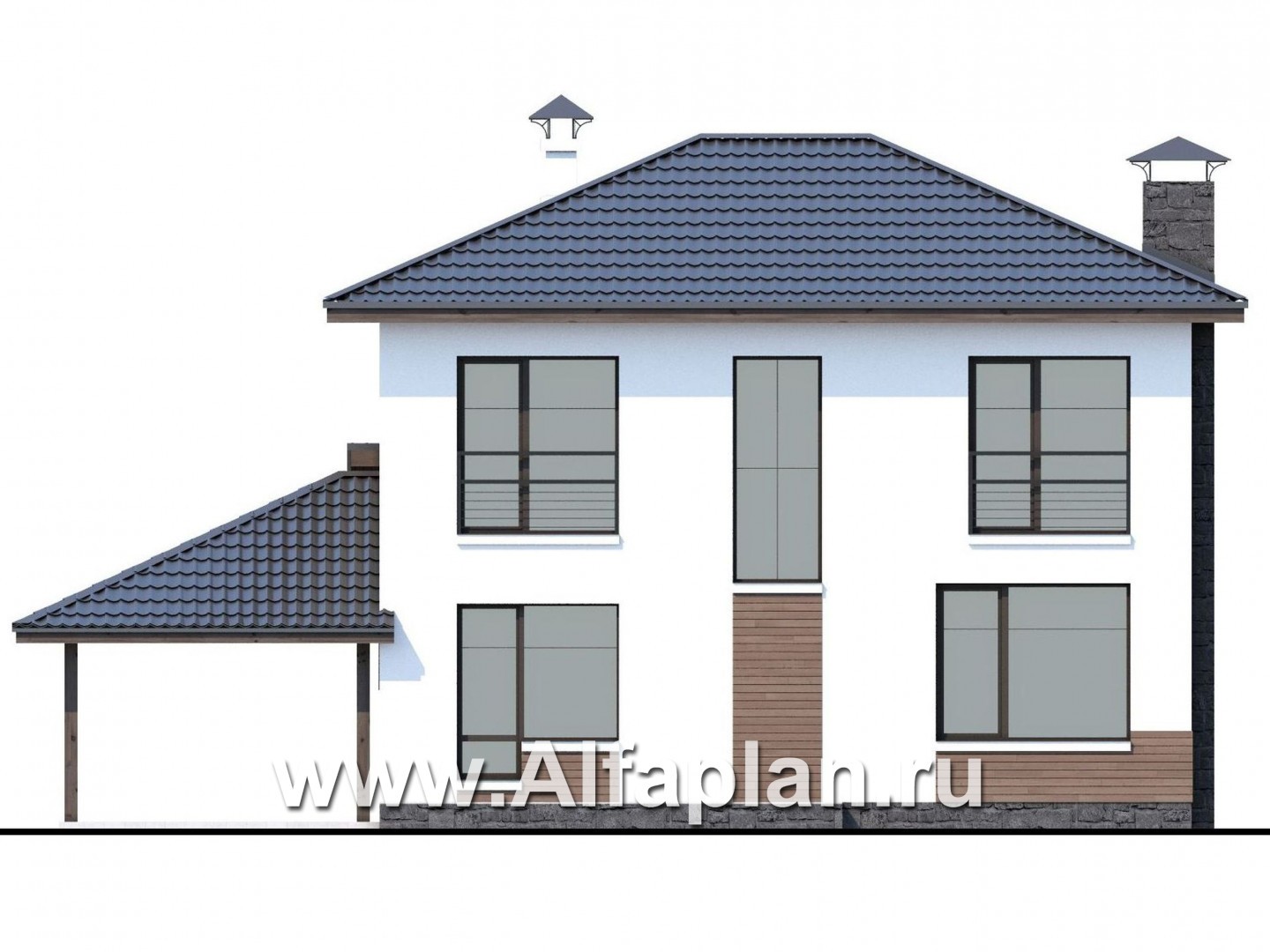 Проекты домов Альфаплан - Кирпичный дом «Карат» с гаражом навесом - изображение фасада №4