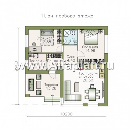 Проекты домов Альфаплан - «Дега» - стильный, компактный дачный дом - превью плана проекта №1