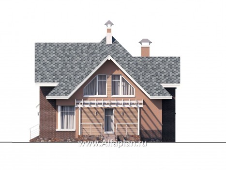 «Домик в Коломне» - проект дома с мансардой из газобетона, с террасой и с гаражом - превью фасада дома