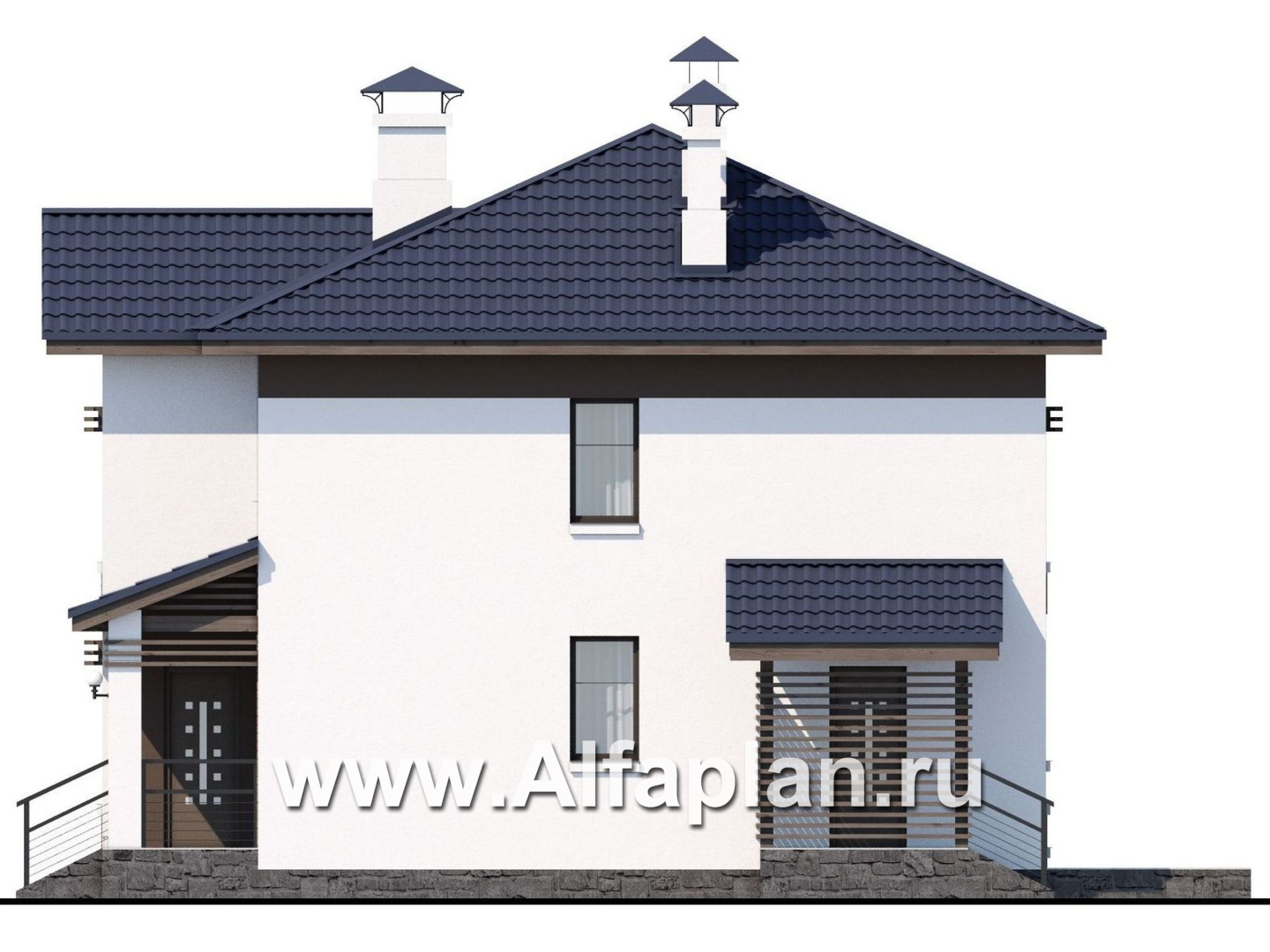 Проекты домов Альфаплан - Двухэтажный дом из кирпича «Бухта счастья» для небольшого участка - изображение фасада №2
