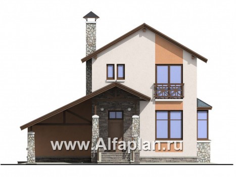 Проекты домов Альфаплан - «Премьера» - компактный дом с навесом для машины - превью фасада №1