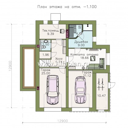 «Светлые времена» - проект трехэтажного дома из кирпича, с сауной и гаражом на 2 авто в цоколе, угловая терраса с панорамным остеклением - превью план дома