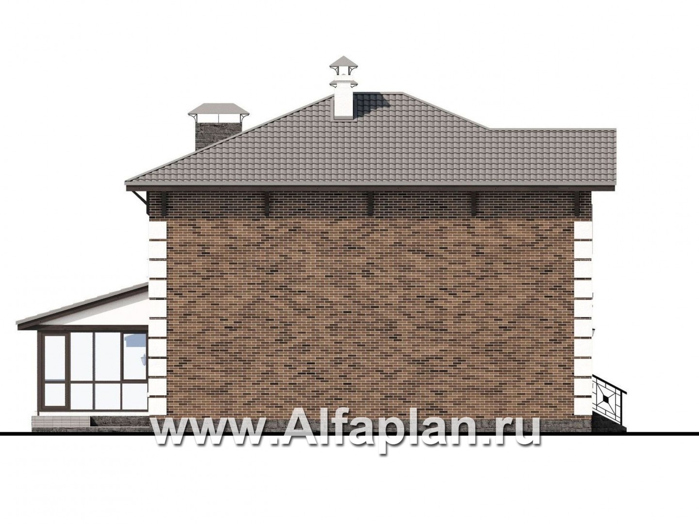 Проекты домов Альфаплан - «Седьмая высота» - стильный коттедж с гаражом и просторной верандой - изображение фасада №3