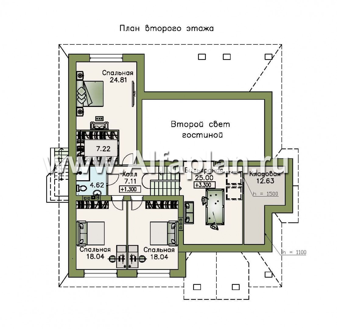 Проекты домов Альфаплан - «Суверен» - полутораэтажный коттедж с небольшим цоколем и мансардой - изображение плана проекта №2