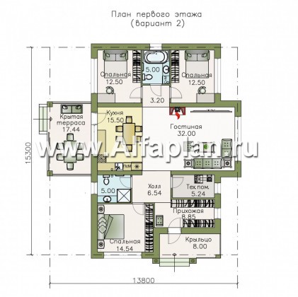 Проекты домов Альфаплан - «Урания» - современный одноэтажный коттедж с террасой - превью плана проекта №2