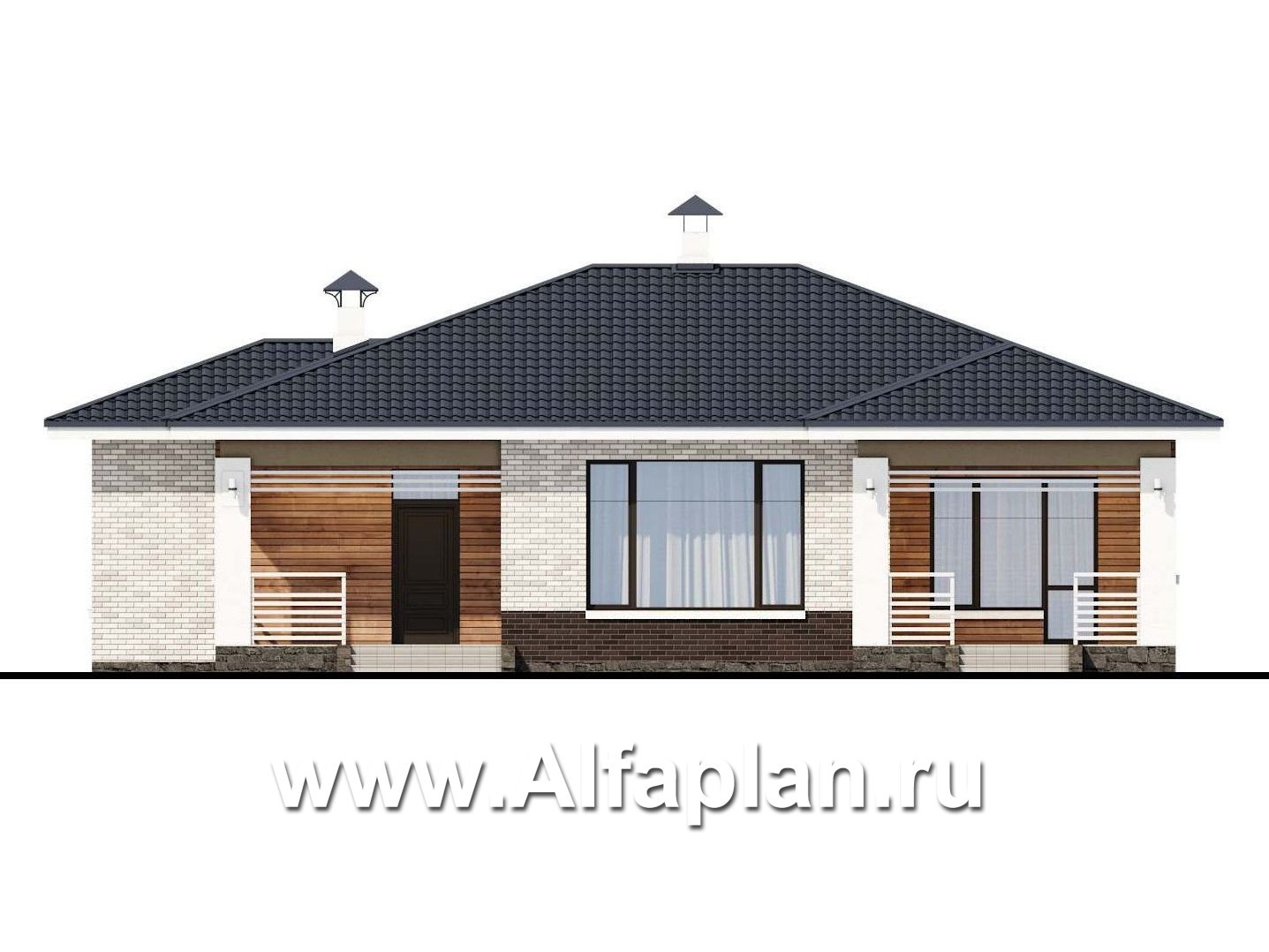 Проекты домов Альфаплан - «Эрато» - современный одноэтажный коттедж с террасой - изображение фасада №1