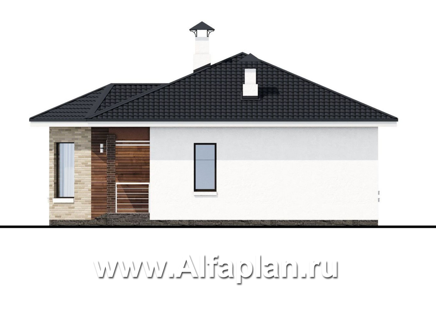 Проекты домов Альфаплан - «Гемера» - стильный одноэтажный дом с эркером и террасой - изображение фасада №2