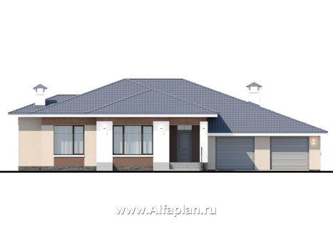 «Калипсо» - проект одноэтажного дома, планировка 3 спальни, с гаражом на 2 авто - превью фасада дома