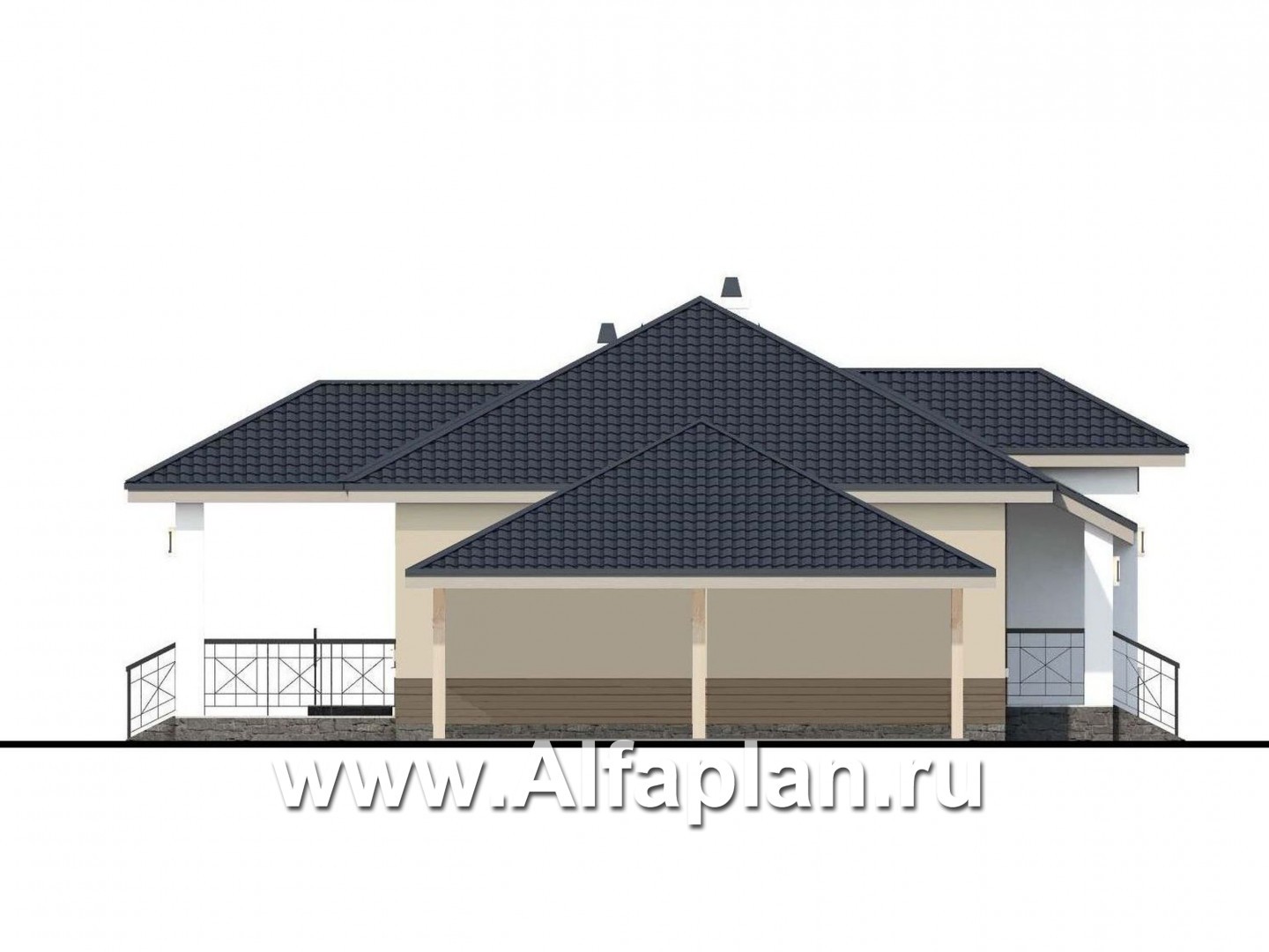 Проекты домов Альфаплан - «Княженика» - экономичный одноэтажный дом с навесом для машины - изображение фасада №3
