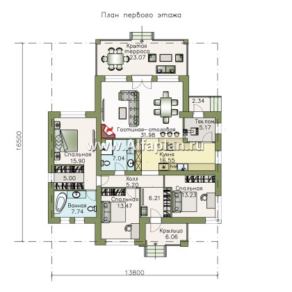 «Витамин» - проект одноэтажного дома, план мастер спальня и терраса, в современном стиле - превью план дома