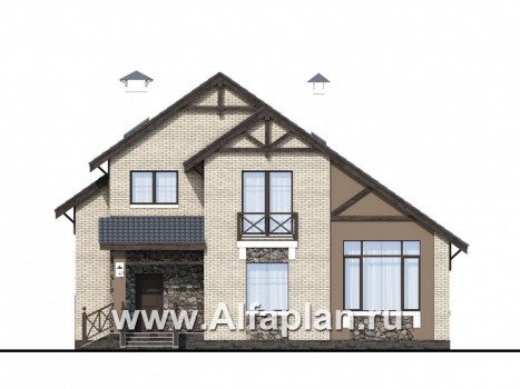 «Простор» -  проект двухэтажного дома из кирпича, планировка с высокой гостиной, в американском стиле - превью фасада дома
