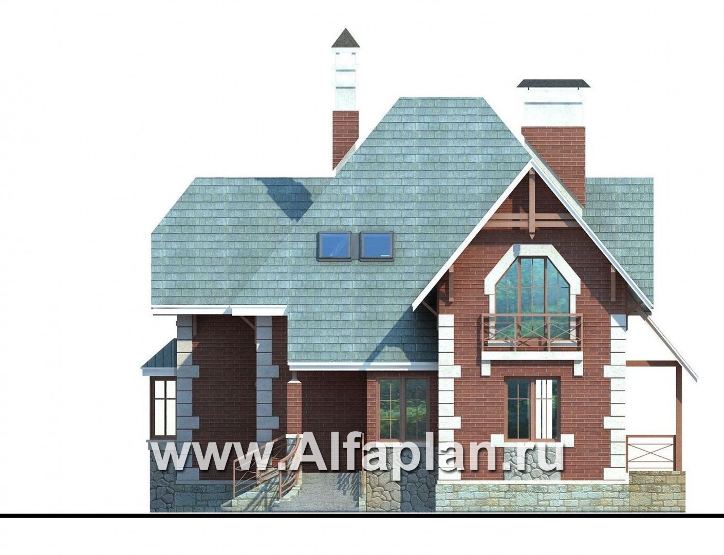 Проекты домов Альфаплан - «Приорат» - проект популярного коттеджа с двусветным холлом - изображение фасада №1