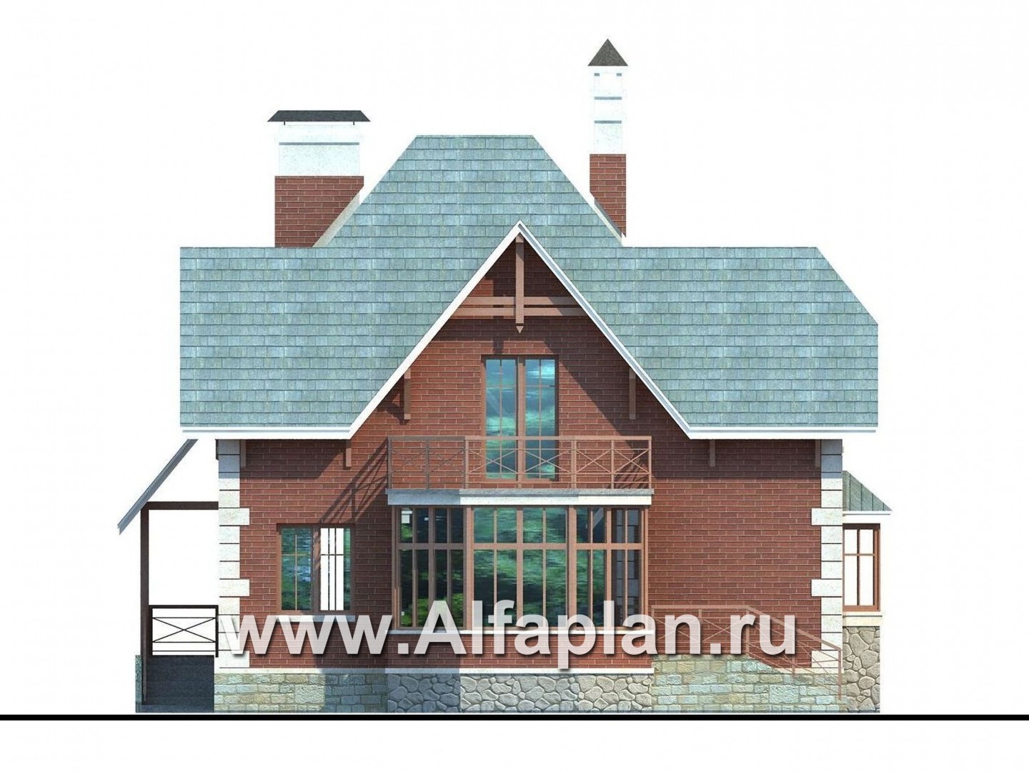 Проекты домов Альфаплан - «Приорат» - проект популярного коттеджа с двусветным холлом - изображение фасада №4