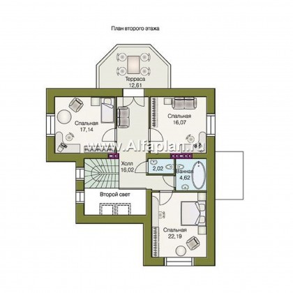 Проекты домов Альфаплан - «Приорат» - проект популярного коттеджа с двусветным холлом - превью плана проекта №2