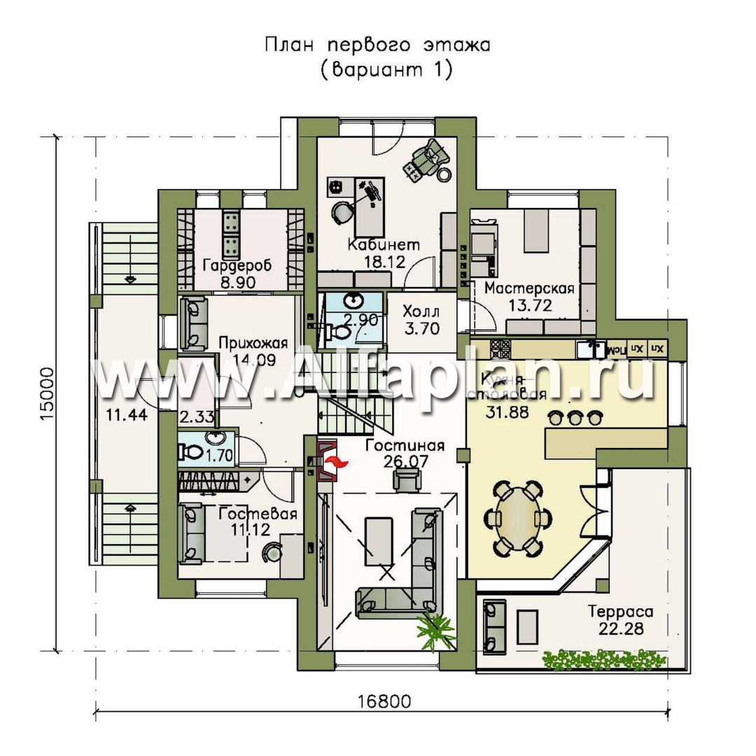 Проекты домов Альфаплан - «Три  семерки» - проект трехэтажного дома, гараж в цоколе, второй свет и панорамные окна, современный дизайн дома - план проекта №2
