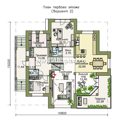 Проекты домов Альфаплан - «Три  семерки» - проект трехэтажного дома, гараж в цоколе, второй свет и панорамные окна, современный дизайн дома - превью плана проекта №3