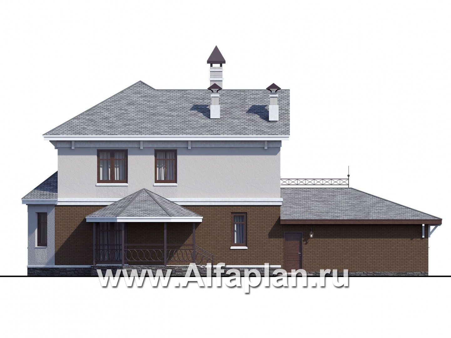 Проекты домов Альфаплан - «Классический»- двухэтажный особняк с эркером и большим гаражом - изображение фасада №4