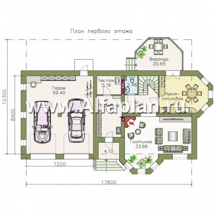 Проекты домов Альфаплан - «Классический»- двухэтажный особняк с эркером и большим гаражом - превью плана проекта №1