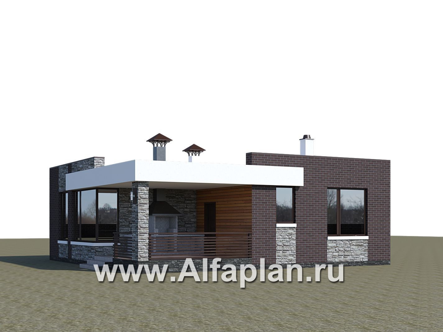 Проекты домов Альфаплан - «Дега» - современный одноэтажный дом с плоской кровлей - дополнительное изображение №2